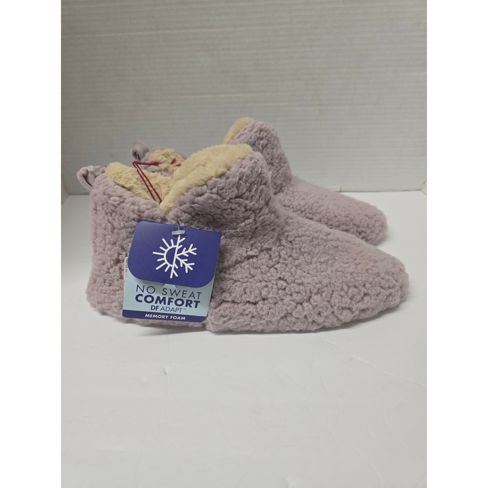 Dearfoams Womens Teddy Sherpa Bootie Slippers Elderberry Purple 9-10 L NWT
